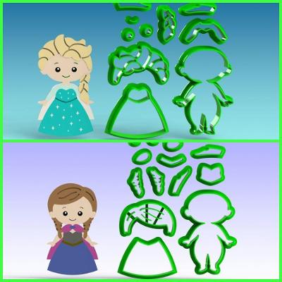 Cortador Kit Princesas Frozen Elza E Anna Modulares 7 Cm