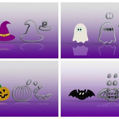 Cortador Kit 4 Modelos Halloween Modulares Tamanho 5Cm