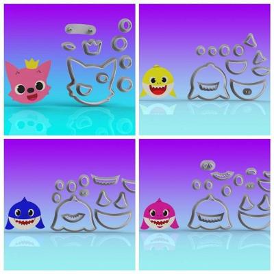 Cortador Kit Baby Shark Rostos 4 Personagens Tamanho 6Cm