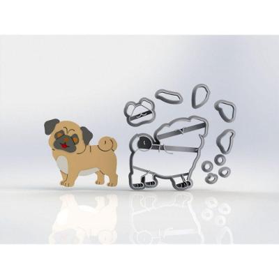 Cortador Kit Cachorro Pug Rosto e Corpo Modulares Tamanho 6cm