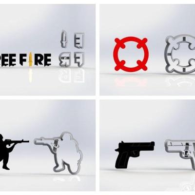 Cortador Kit Free Fire 4 Modelos Tamanho 6cm