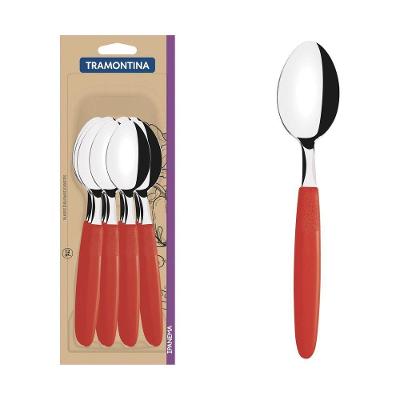 Conjunto De Colheres De Mesa Ipanema Com Lâminas Em Aço Inox E Cabo Vermelho 12 Peças