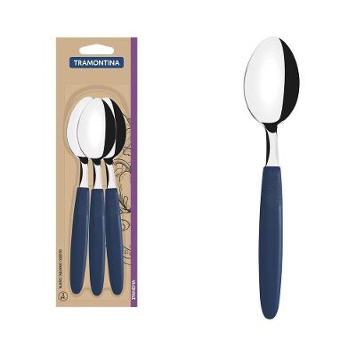 Conjunto De Colheres De Mesa Ipanema Com Lâminas Em Aço Inox E Cabo Azul 3 Peças