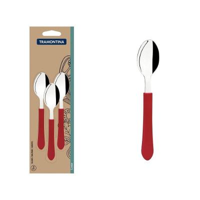 Conjunto De Colheres Para Chá Leme Com Lâminas Em Aço Inox E Cabo Vermelho 3 Peças