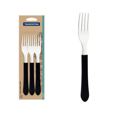 Conjunto De Garfos De Mesa Tramontina Leme Com Lâminas Em Aço Inox E Cabo Preto 3 Peças Tramontina