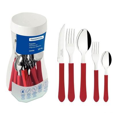 Faqueiro Leme Com Lâminas Em Aço Inox E Cabos De Polipropileno Vermelho 20 Peças