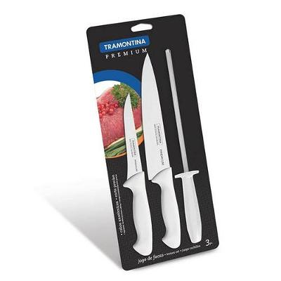 Jogo de Facas Tramontina Premium Inox e Cabos Branco 3 Peças