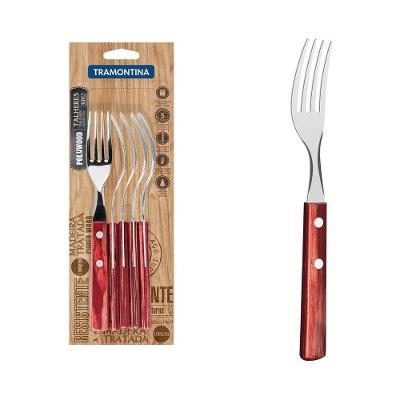 Conjunto De Garfos De Mesa 6 Peças Em Aço Inox E Cabos Em Madeira Polywood Vermelho