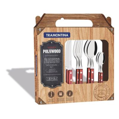 Faqueiro Tramontina Polywood Com Lâminas Em Aço Inox E Cabos De Madeira Vermelho 24 Peças Tramontina