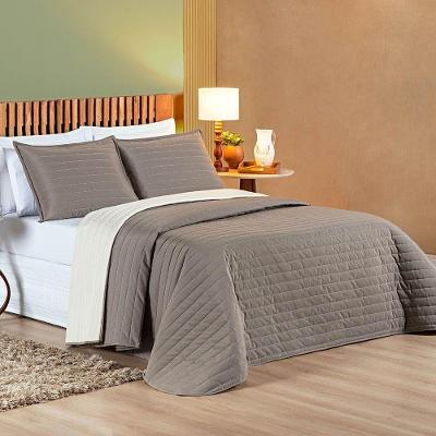 Kit Cobre Leito Belga Casal King 03 Peças Micropercal 200 Fios Dupla Face - Camafeu Com Palha