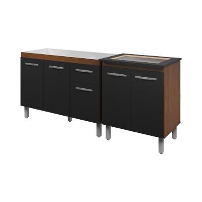 Armário Cozinha 120Cm Com Balcão Cooktop 4 Bocas Preta