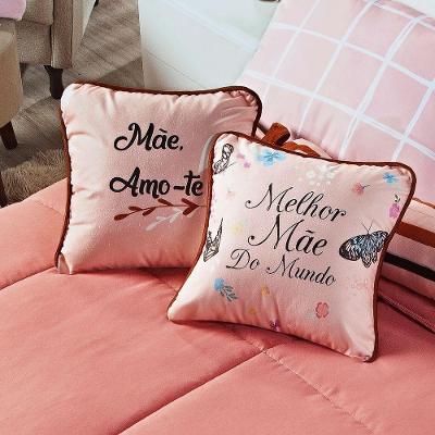 Par De Capas De Almofadas Mamma Amore Rosê 45Cm X 45Cm - Tecido Suede