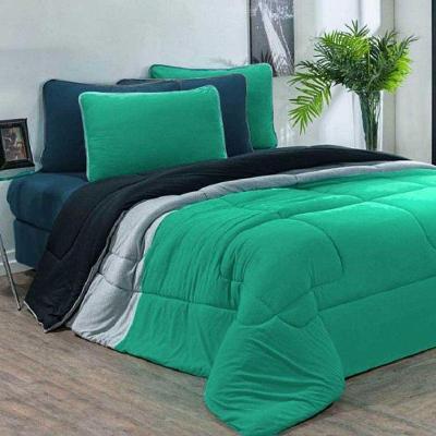 Kit Edredom Malha 100% Algodão Urbano 3 Peças King - Verde Jade-mescla-preto