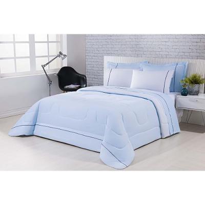 Kit Edredom 100% Algodão Percal 150 Fios Dupla Face Solteiro Gran Moratta 2 Peças - Azul-branco