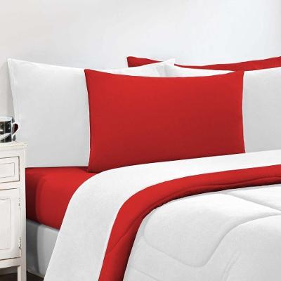 Kit Edredom + Jogo De Lençol Malha 100% Algodão Gran Moratta 7 Peças King - Branco-vermelho