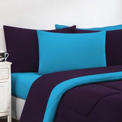 Kit Edredom + Jogo De Lençol Malha 100% Algodão Gran Moratta 7 Peças King - Roxo -azul Turquesa