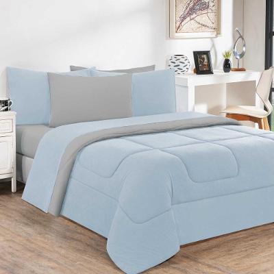 Kit Edredom Malha 100% Algodão Gran Moratta 3 Peças Casal - Azul Bebê-cinza