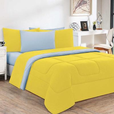 Kit Edredom Malha 100% Algodão Gran Moratta 3 Peças King - Amarelo-azul Bebê