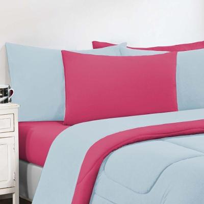 Kit Edredom Malha 100% Algodão Gran Moratta 3 Peças Casal - Azul Bebê-pink