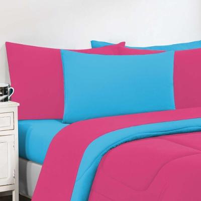 Kit Edredom + Jogo De Lençol Malha 100% Algodão Gran Moratta 5 Peças Solteiro - Pink -azul Turquesa