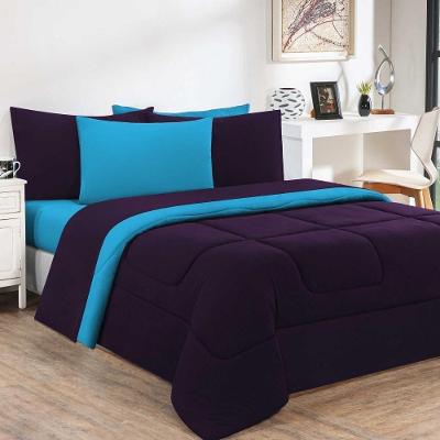 Edredom Malha 100% Algodão Gran Moratta 1 Peça Casal - Roxo -azul Turquesa