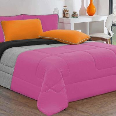 Edredom Malha 100% Algodão Urbano 1 Peça Solteiro - Pink-mescla-preto