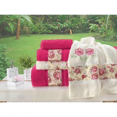 Jogo De Banho Floral Bordado Passione 100% Algodão 05 Peças - Pink-palha