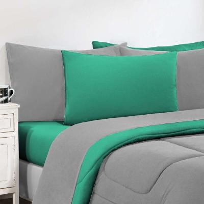 Kit Edredom + Jogo De Lençol Malha 100% Algodão Gran Moratta 4 Peças Solteiro - Cinza-verde Jade