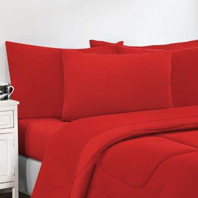 Kit Edredom + Jogo De Lençol Malha 100% Algodão Gran Moratta 4 Peças Solteiro - Vermelho-vermelho