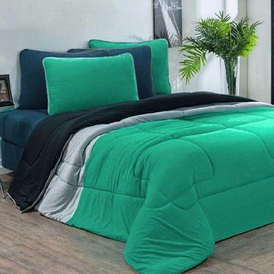 Edredom Malha 100% Algodão Urbano 1 Peça Solteiro - Verde Jade-mescla-preto