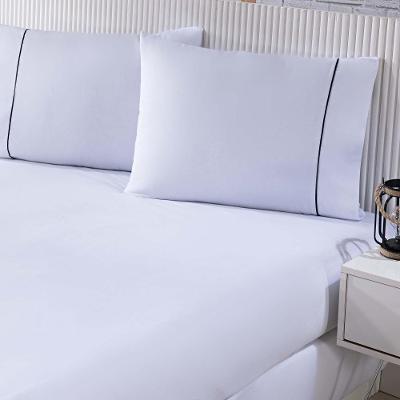 Jogo De Cama Lençol 100% Algodão Percal 150 Fios Casal Gran Moratta 3 Peças - Branco E Cinza