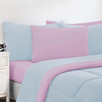 Kit Edredom + Jogo De Lençol Malha 100% Algodão Gran Moratta 7 Peças King - Azul Bebê-rosa Bebê