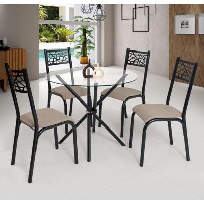 Conjunto Mesa Ciplafe Slim 90cm 4 Cadeiras Preto Com Bege