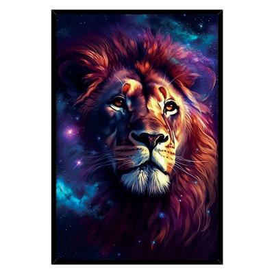 Quadro Decorativo Leão Judá Estrelas Universo Cx Alta 40x60 Título Moldura Preta