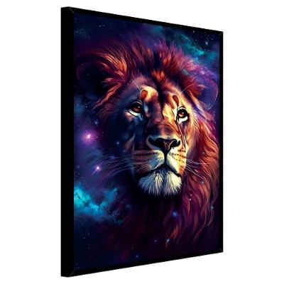 Quadro Decorativo Leão Judá Estrelas Universo Cx Alta 100x66 Título Moldura Preta
