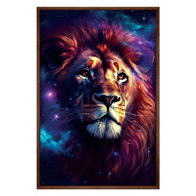 Quadro Decorativo Leão Judá Estrelas Universo Cx Alta 100x66 Título Moldura Madeira