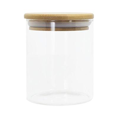 Pote De Vidro Com Tampa De Bambu Oikos 400ml Hermético Redondo