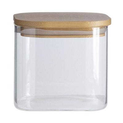 Pote De Vidro Com Tampa De Bambu Oikos 600ml Hermético Quadrado