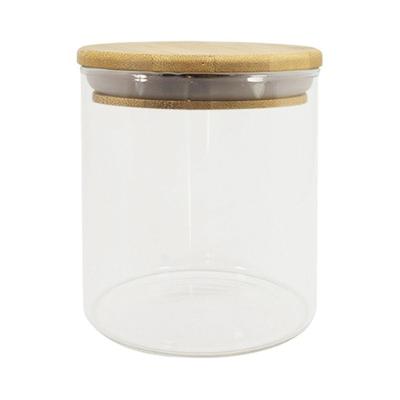 Pote De Vidro Com Tampa De Bambu Oikos 500ml Hermético Redondo