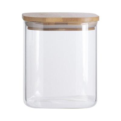 Pote De Vidro Com Tampa De Bambu Oikos 800ml Hermético Quadrado