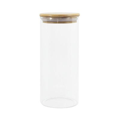 Pote De Vidro Com Tampa De Bambu Oikos 800ml Hermético Redondo
