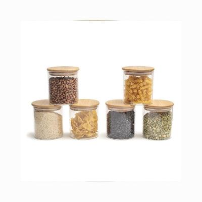 Kit 6 Potes De Vidro Com Tampa De Bambu Oikos 110ml Hermético Redondo