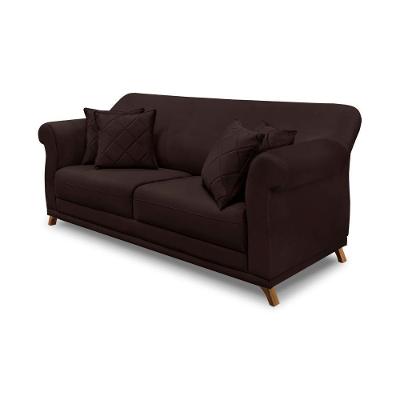 Sofá 200cm 3 Lugares Com 4 Almofadas Suede Café