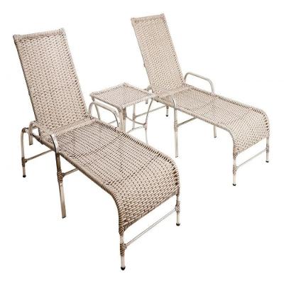 Espreguiçadeiras E Mesa Confortável Para Piscina Mármore