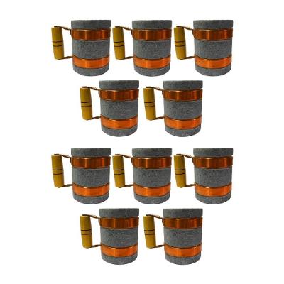 Kit 10 Canecas Alça De Cobre Pedra Sabão Chopp Cerveja 350Ml.