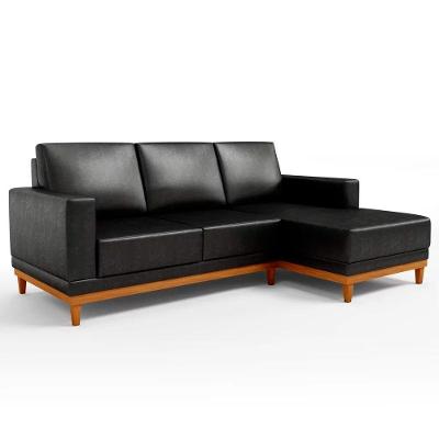Sofá 200cm 3 Lugares Com Chaise Esquerdo Couríssimo Preto