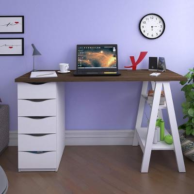 Mesa De Escritório Com 5 Gavetas Mississipi Nogal Branco