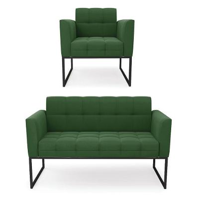 Kit 1 Sofá Namoradeira E 1 Poltrona Elisa Suede Base Metálica Industrial Preto - D'rossi Cor Verde