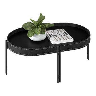 Mesa De Centro Isi Preto Tx E Couro Preto 93x35 Cm L04 - D'rossi