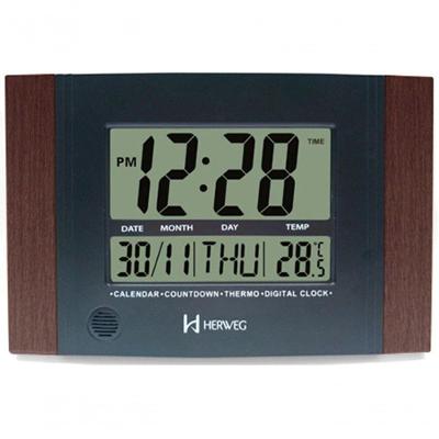 Relógio De Parede Ou Mesa Digital Lcd Calendário Termômetro Madeira Escura Herweg 6438 único